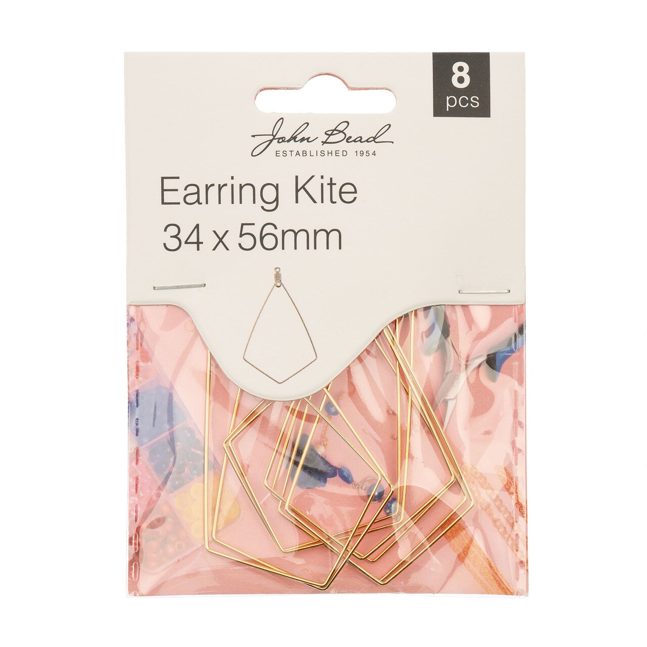 John Bead 34x56mm Kite Diamond Shape Earring Must Have Findings, 8pcs